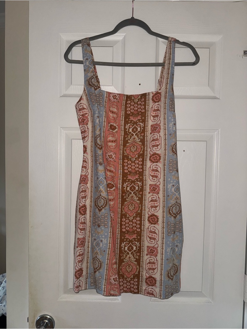Abercrombie & Fitch Striped Paisley Mini Dress in Rust & Light Blue